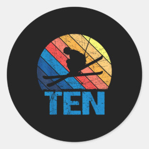 Sticker Rond anniversaire 10 ans ski rétro ski 10 ans garçons