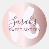 Sticker Rond Anniversaire 16 ans Rose Gold Métallic (Devant)