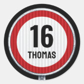Sticker Rond Anniversaire 16 ans Vitesse (Devant)