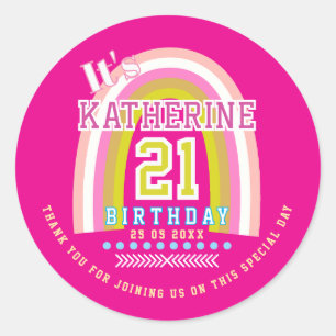 Sticker Rond Anniversaire 21 ans Arc-en-ciel Rose Chaud