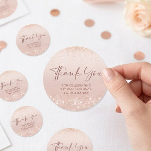 Sticker Rond Anniversaire 21 ans Rose Gold Pailleté