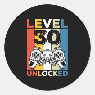 Sticker Rond Anniversaire 30 ans Niveau Débloqué 30 Jeux Vintag