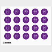 Sticker Rond Anniversaire 80 ans écriture moderne argent violet (Feuille)