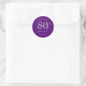 Sticker Rond Anniversaire 80 ans écriture moderne argent violet (Sac)
