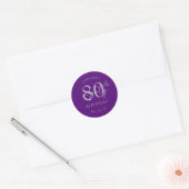 Sticker Rond Anniversaire 80 ans écriture moderne argent violet (Enveloppe)