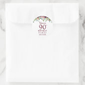 Sticker Rond Anniversaire 90 ans | Burgundy Marsala Floral Part (Sac)