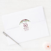 Sticker Rond Anniversaire 90 ans | Burgundy Marsala Floral Part (Enveloppe)