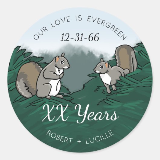 Sticker Rond Anniversaire À feuillage persistant écureuils d'am (Devant)