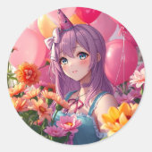 Sticker Rond Anniversaire à thème Anime fille (Devant)