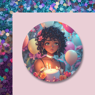 Sticker Rond Anniversaire à thème Anniversaire Fille de couleur