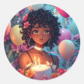 Sticker Rond Anniversaire à thème Anniversaire Fille de couleur (Devant)