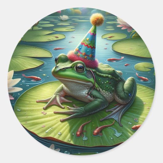 Sticker Rond Anniversaire à thème de la grenouille (Devant)
