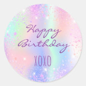 Sticker Rond Anniversaire arc-en-ciel rose parties scintillant  (Devant)