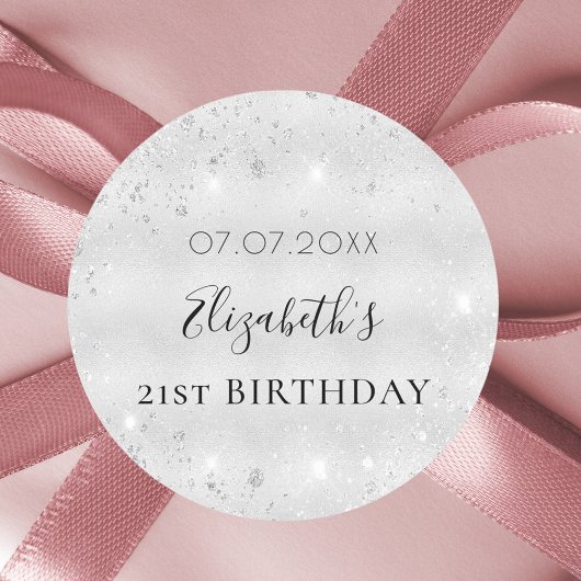 Sticker Rond Anniversaire argent parties scintillant nom date