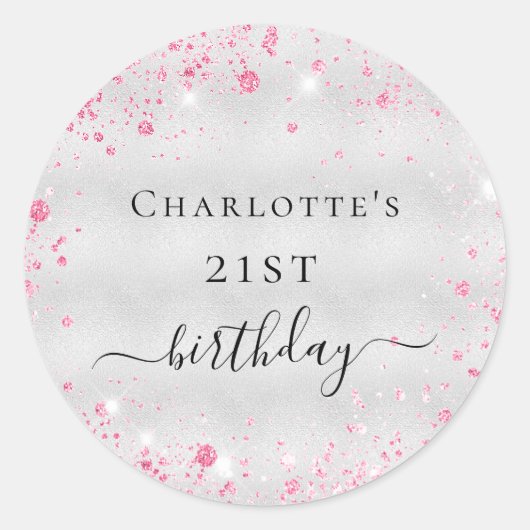 Sticker Rond Anniversaire argent rose parties scintillant monog (Devant)