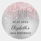 Sticker Rond Anniversaire argent rose parties scintillant nom g (Devant)