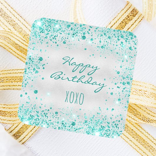 Sticker Rond Anniversaire argent turquoise parties scintillant