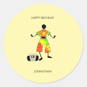 Sticker Rond Anniversaire, Art Africain Fête stupéfiante