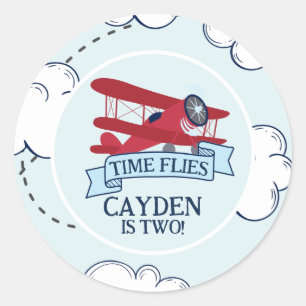 Sticker Rond Anniversaire avion Temps qui passe