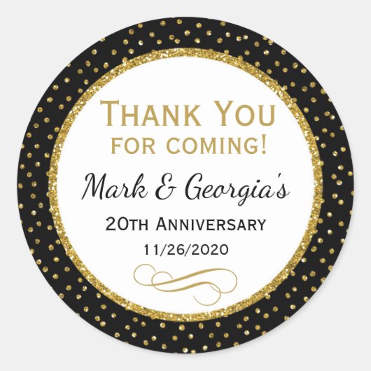 Sticker Rond Anniversaire Black Gold Merci Favoriser les étique (Devant)