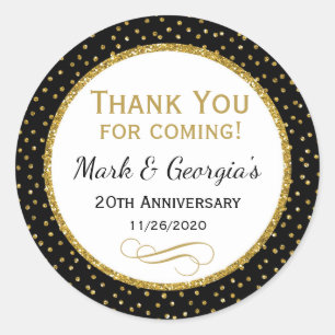Sticker Rond Anniversaire Black Gold Merci Favoriser les étique
