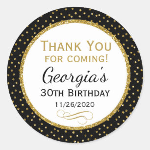 Sticker Rond Anniversaire Black Gold Merci Favoriser Tags