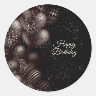 Sticker Rond Anniversaire Black Parties scintillant Ballons Fêt