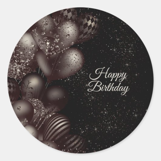 Sticker Rond Anniversaire Black Parties scintillant Ballons Fêt (Devant)