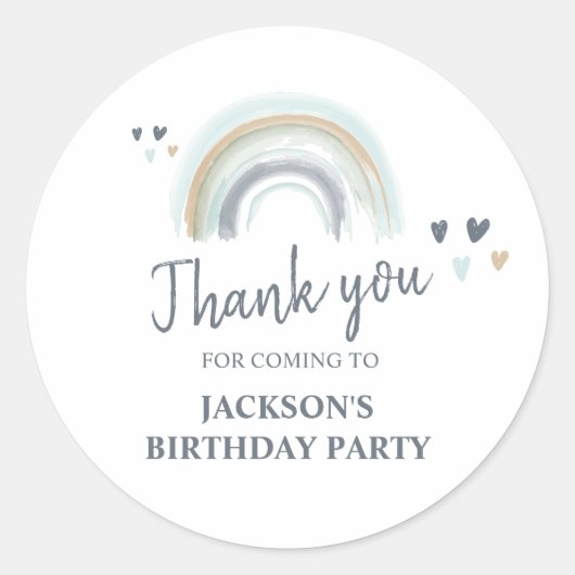 Sticker Rond Anniversaire Blue Boho Rainbow Merci (Devant)