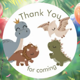 Sticker Rond Anniversaire Boho Dinosaures, Merci