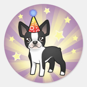 Sticker Rond Anniversaire Boston Terrier