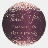 Sticker Rond Anniversaire Bourgogne rose en or confetti merci (Devant)