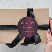 Sticker Rond Anniversaire Bourgogne rose or nom merci