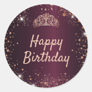 Sticker Rond Anniversaire Bourgogne rose or parties scintillant