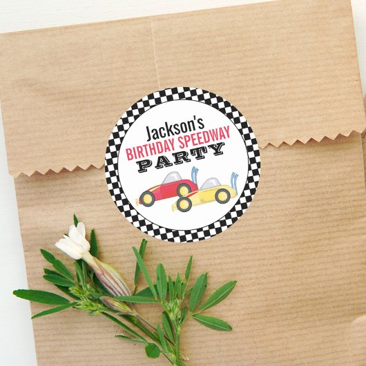 Sticker Rond Anniversaire Boy Simple Race Car Fête Whimsical