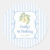 Sticker Rond Anniversaire Citron Citrus Bleu (Devant)
