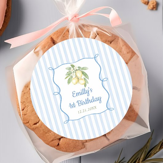 Sticker Rond Anniversaire Citron Citrus Bleu