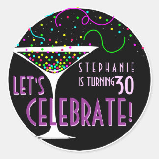 Sticker rond Anniversaire Confetti Cocktail