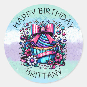 Sticker Rond Anniversaire Cupcake Whimsical Personnalisé