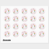 Sticker Rond Anniversaire. Cute Unicorne avec de mignonnes étin (Feuille)