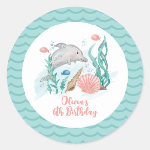 Sticker Rond Anniversaire dauphin sous la mer