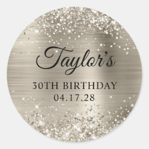 Sticker Rond Anniversaire de 30 ans en feuille de platine scint