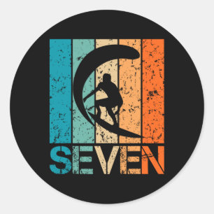 Sticker Rond Anniversaire de 7 ans de surf 7 ans garçon fille n
