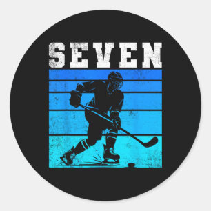Sticker Rond Anniversaire de 7 ans Garçons Hockey sur glace Sep