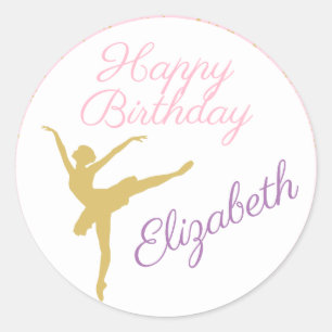 Sticker Rond Anniversaire de Ballerina rose et or