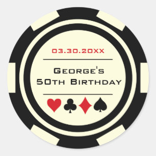 Sticker Rond Anniversaire de Casino de Jeton de Poker Noir et B