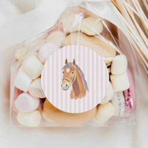 Sticker Rond Anniversaire de Cheval à Rayures Bio Rose Délicat