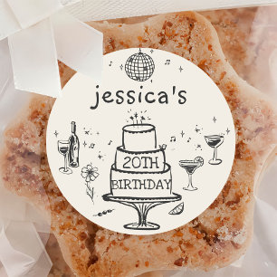 Sticker Rond Anniversaire de Cocktail Funky Dessiné à la Main F