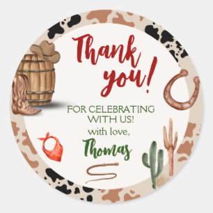 Sticker Rond Anniversaire de cow-boy de fête mignon