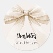 Sticker Rond Anniversaire de crème beige bow (Devant)